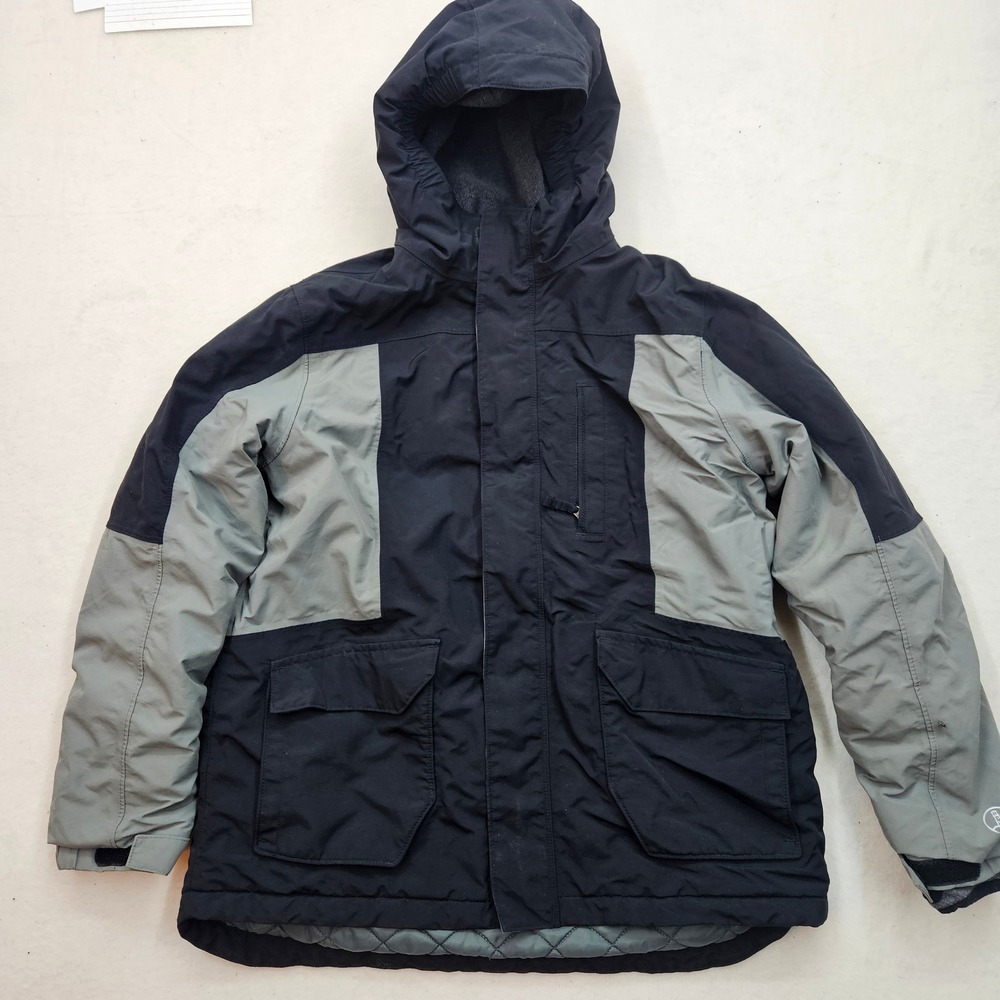 Lands' End Squall Jacket Boys L 14-16 Black Grey Excellent Fleece Lined Parka
